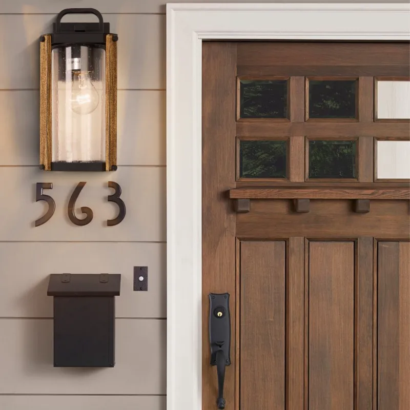 

Outdoor Wood Grain Porch Lights Indoor Wall Light Wall Lamp for Front Door Yard Patio Garden