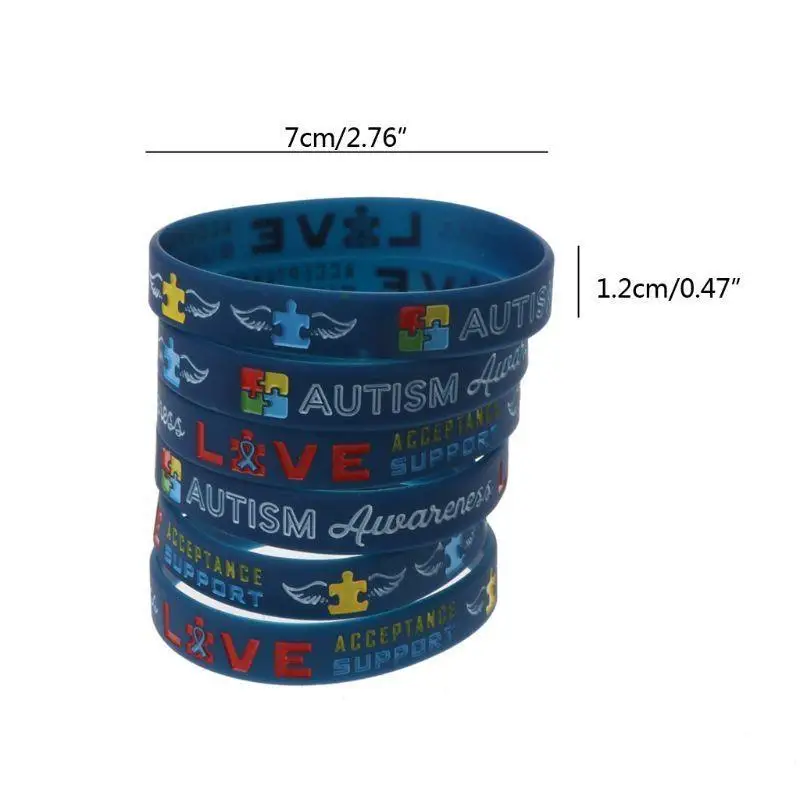 39BD 6x Autism Awareness Bracelets Decor Silicone Wristbands Event Giveaways for Teen