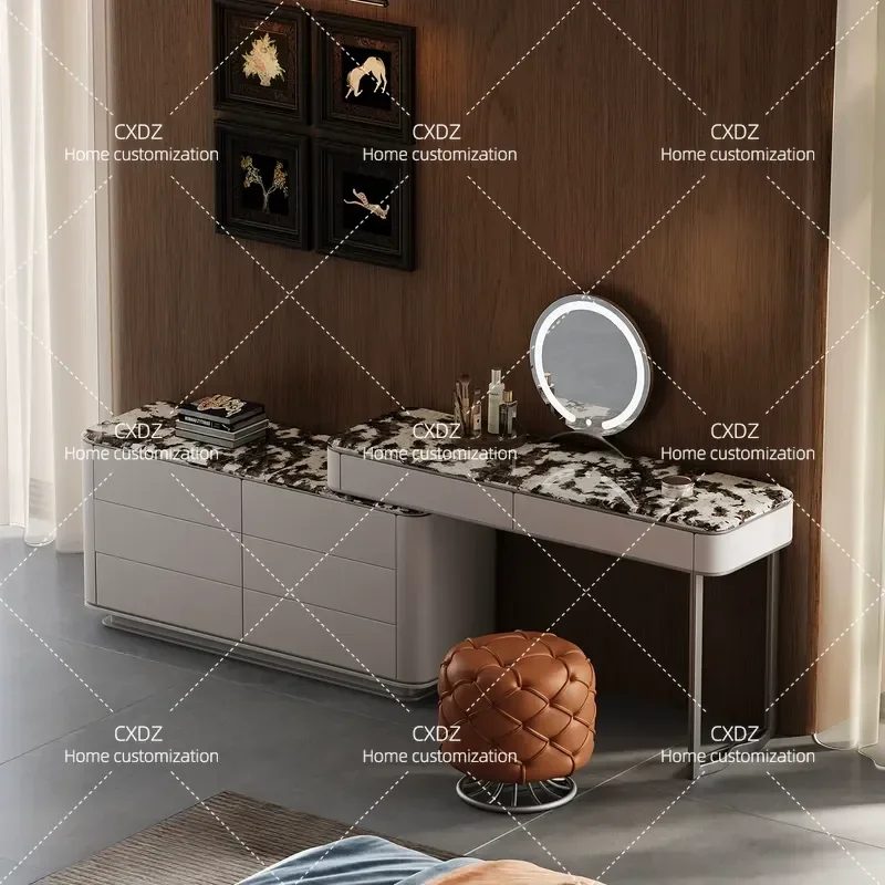 Modern Oriental Solid Wood Dresser Integrated Chest and Cabinet Large Apartment Bedroom High End Walnut Makeup Table