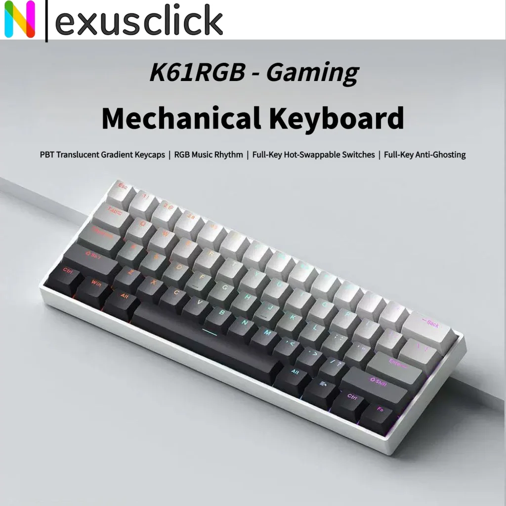 NexusClick Waterproof Hot Swappable Gaming Wired Mechanical Keyboard RGB Backlit PBT Keycaps For PC Computer Laptop Tablet
