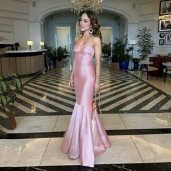Msikoods Lilac Mermaid Satin Formal Evening Dresses Strapless Women Guest Pleats Graduation Party Dress Prom Gowns