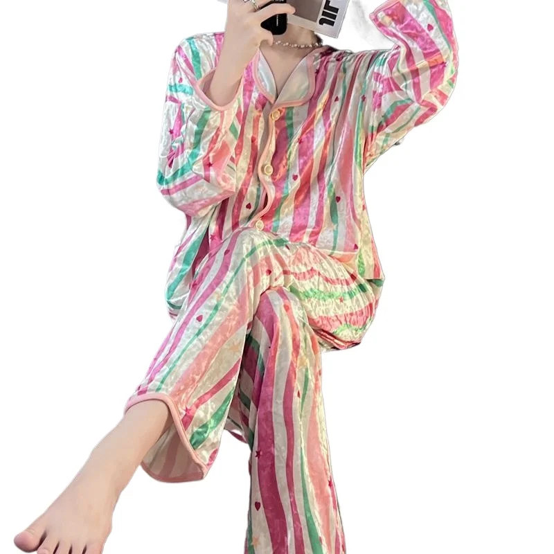 Women's Fall and Winter Long-sleeved Loungewear Set  High-end Diamond Velvet Pajamas Sweet French 2026 New Doll Collar Underwear