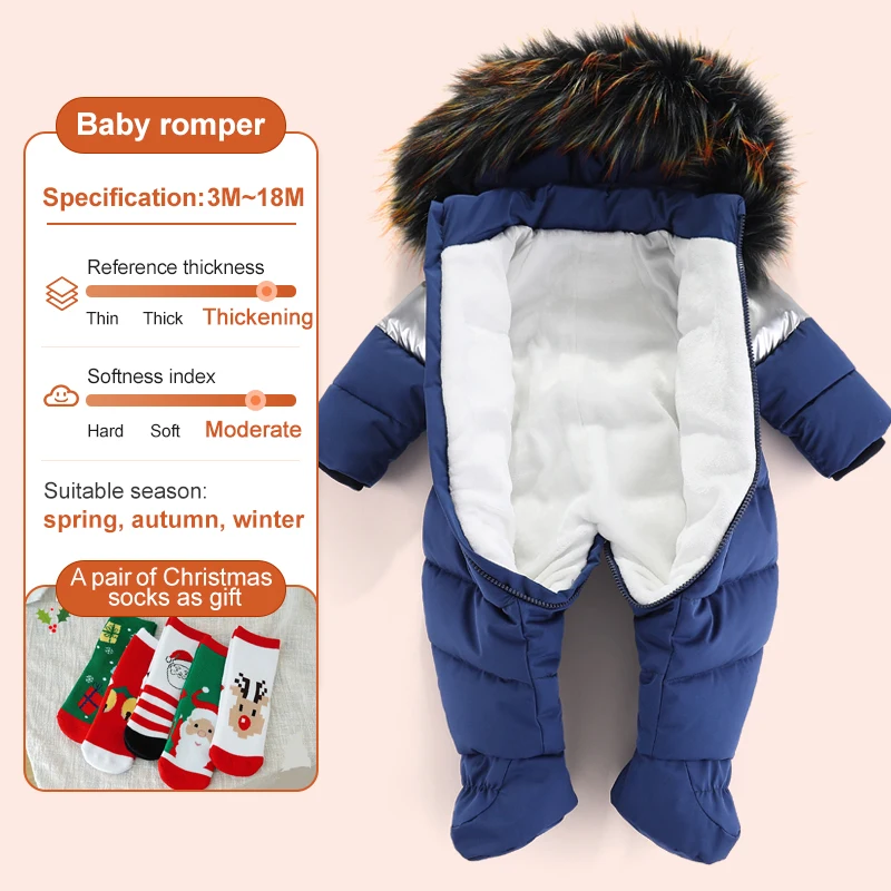 Ircomll Winter Baby Rompers Newborn Clothes for Girls Boys Waterproof Hooded Jumpsuit Snow Set Toddler Overalls for Kids 3-24M