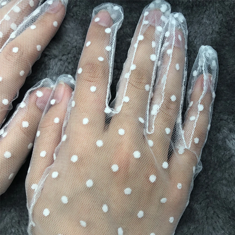 1 Pair Wedding Sunscreen Flexible Accessories Full Finger Stretchy Spots Gloves Tulle Gloves Spots Lace Mittens