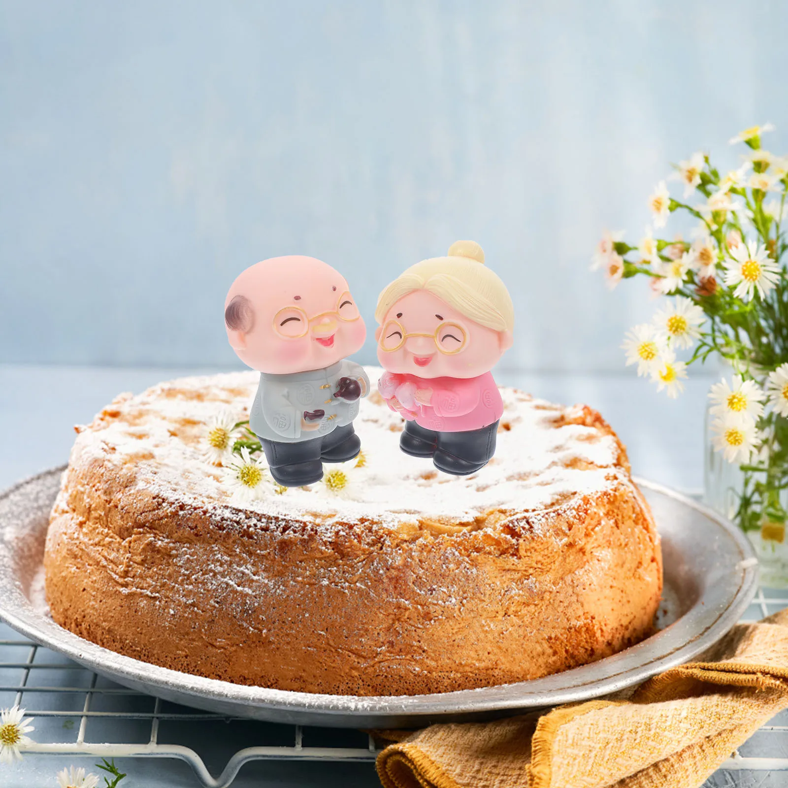 2 قطعة زينة الكعكة الذكرى المركزية البلاستيكية الفن الحرفية لسطح المكتب المشهد الصغير قابلة لإعادة الاستخدام المسنين زوج حلية المنزل الطرف #3