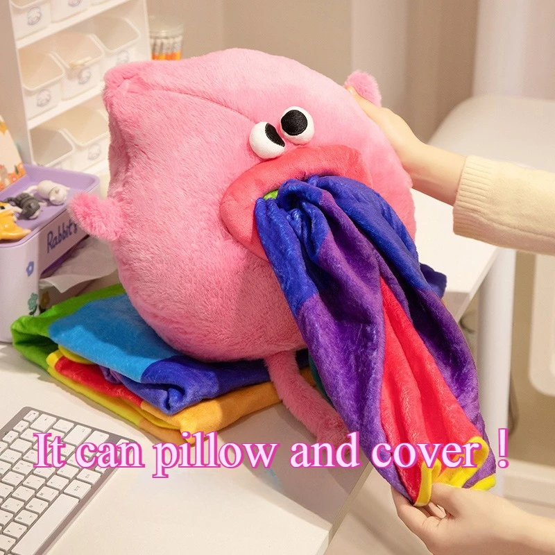 Vomit pillow blanket nap decompression frog spit rainbow frog monster sausage mouth peach blanket