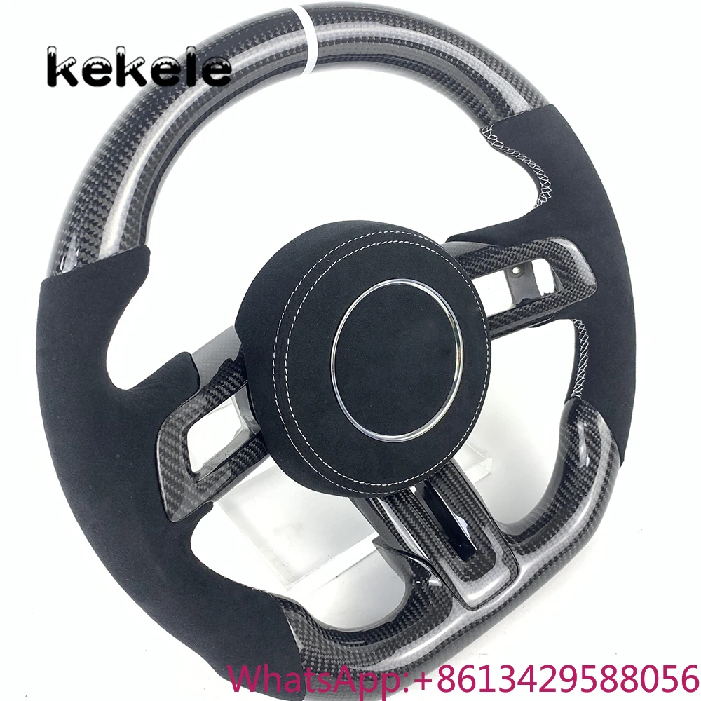 

For Ford Mustang Black Leather Carbon Fiber Steering Wheel with Hair Follicle Cover Supports Customization