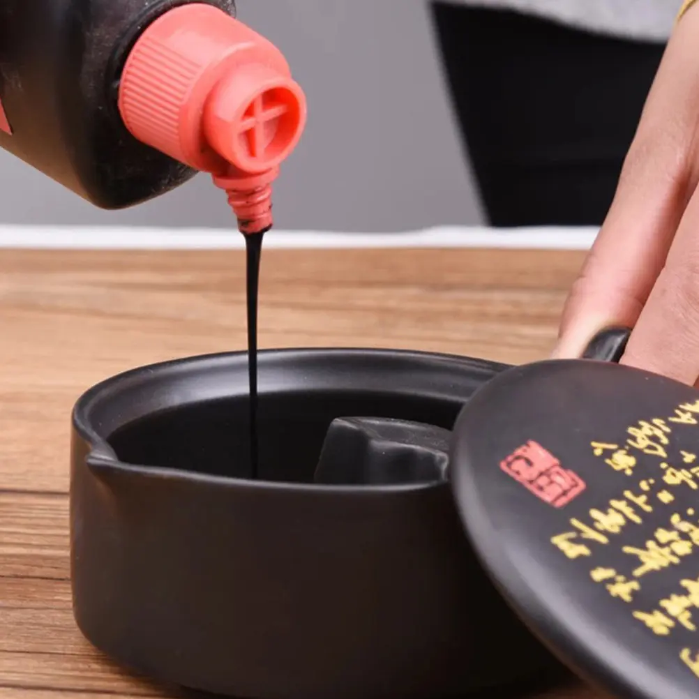Ceramic Calligraphy Inkstone Multifunctional Painting Inkslab Smooth Surface Brush Pen Rack for Students Artists Traditional