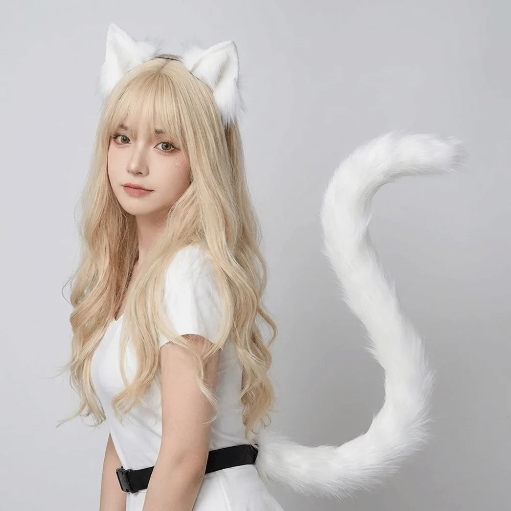 Cute Simulation Animal Cat Ears Headband Ears Headband Cat Tail Party Props Headdress Cat Costume Accessories Masquerade