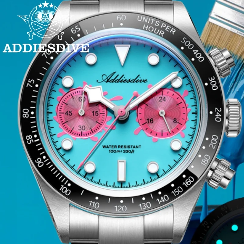 

ADDIESDIVE TOP Brand 40mm Men Chronograph VK64 Watch Waterproof 100m BGW9 Luminous 316L Steel “Paint Bucket” Quartz Watch