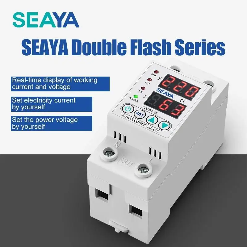 SEAYA 220V Power Automatic Voltage protection Din Rail Dispaly Single Phase Voltage Protector Limit Over Current Protection