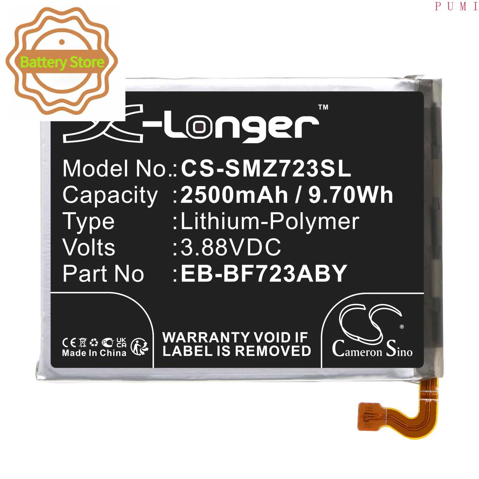 CS Replacement Battery for Samsung Galaxy Z Flip 4,SM-F721U,SM-F721U1,SM-F721W,Galaxy Z Flip 4 PN:EB-BF723ABY 2500mAh / 9.7Wh