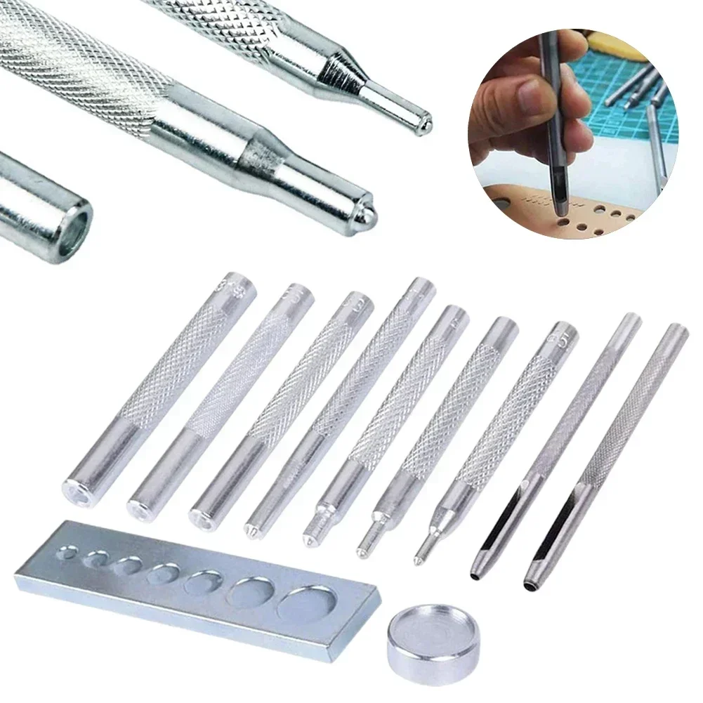 11pcs Leather Hole Punch Set Leather Tool Buttons Set Rivet Setter For Curtains Clothing Leather Craft DIY Making Hand Tool Set