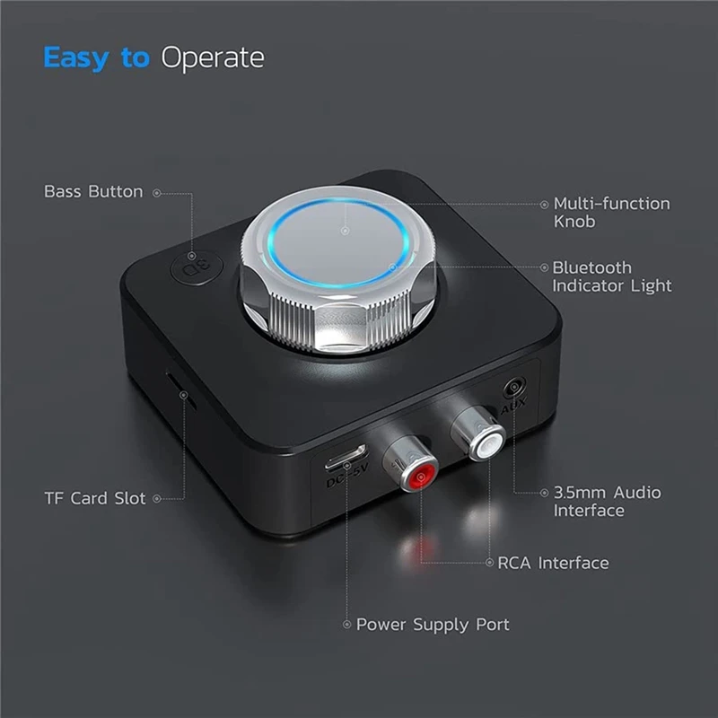 XB-Bluetooth 5.0 Audio Receiver 3D Stereo Wireless Adapter TF Card RCA 3.5Mm 3.5 AUX Jack For Car Wired Speaker Headphone