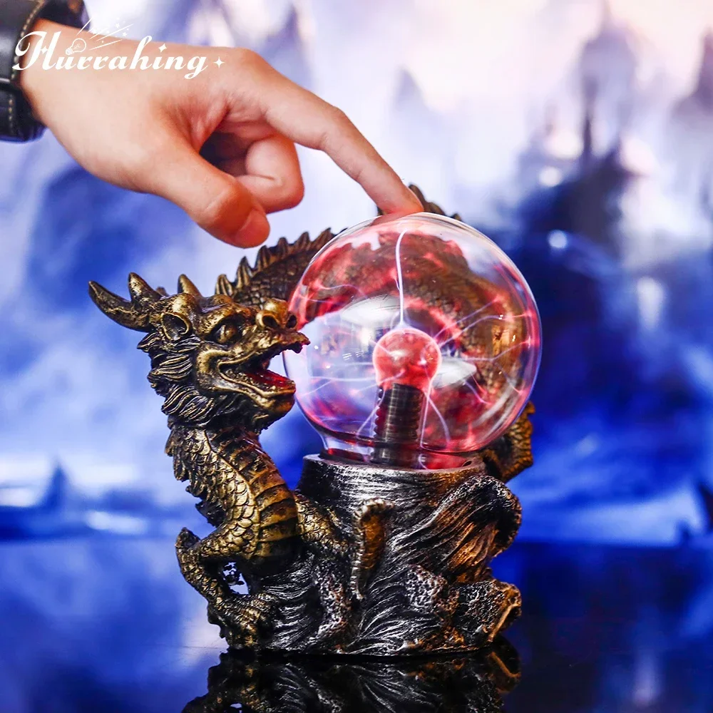 Chinese Style Single Dragon Crystal Plasma Lamp 4 Inch Ball Touch Sensing Science Enlightenment Cool Interior Decoration