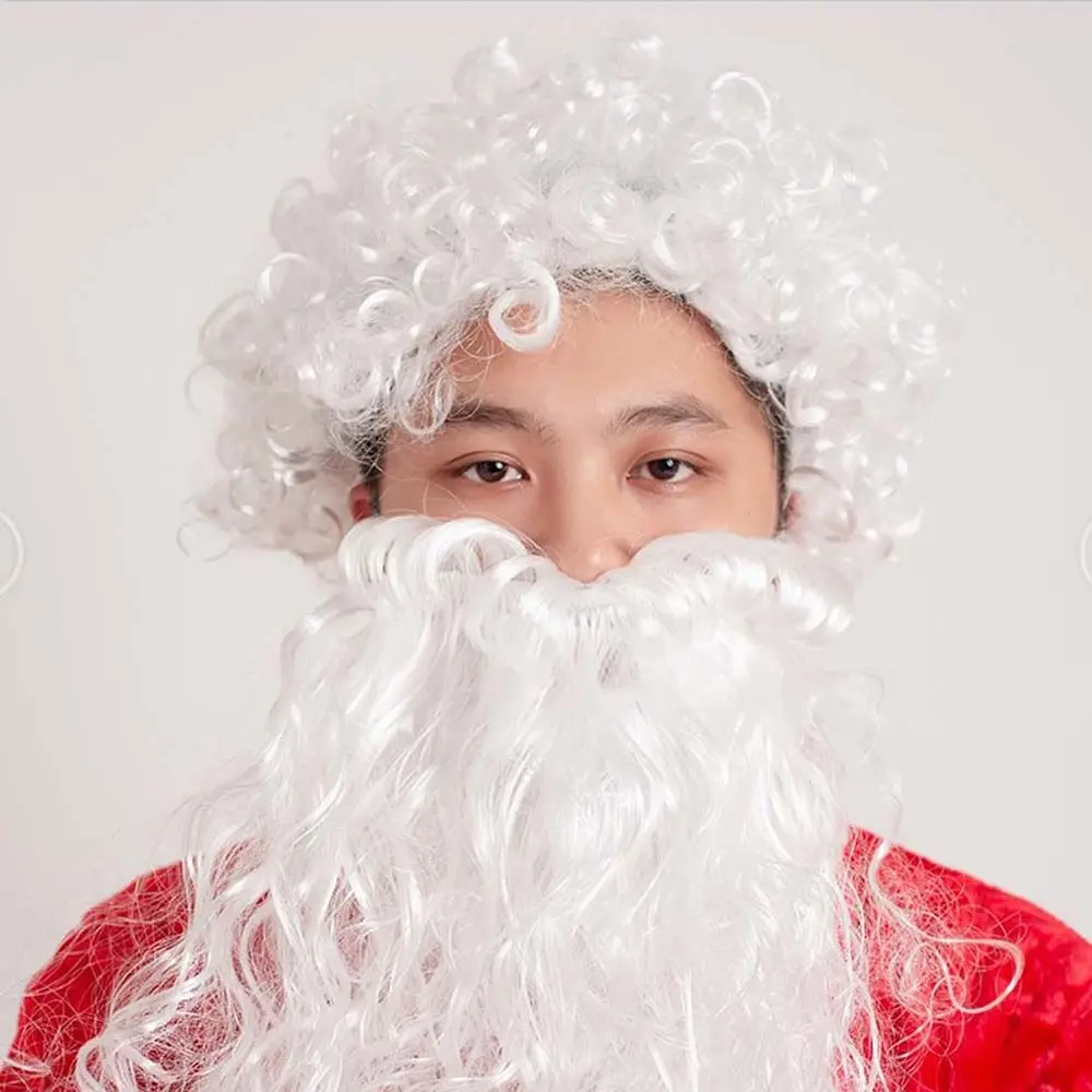 Engraçado para o feriado maquiagem realista adulto crianças peruca branca papai noel barba cosplay adereços acessórios de natal