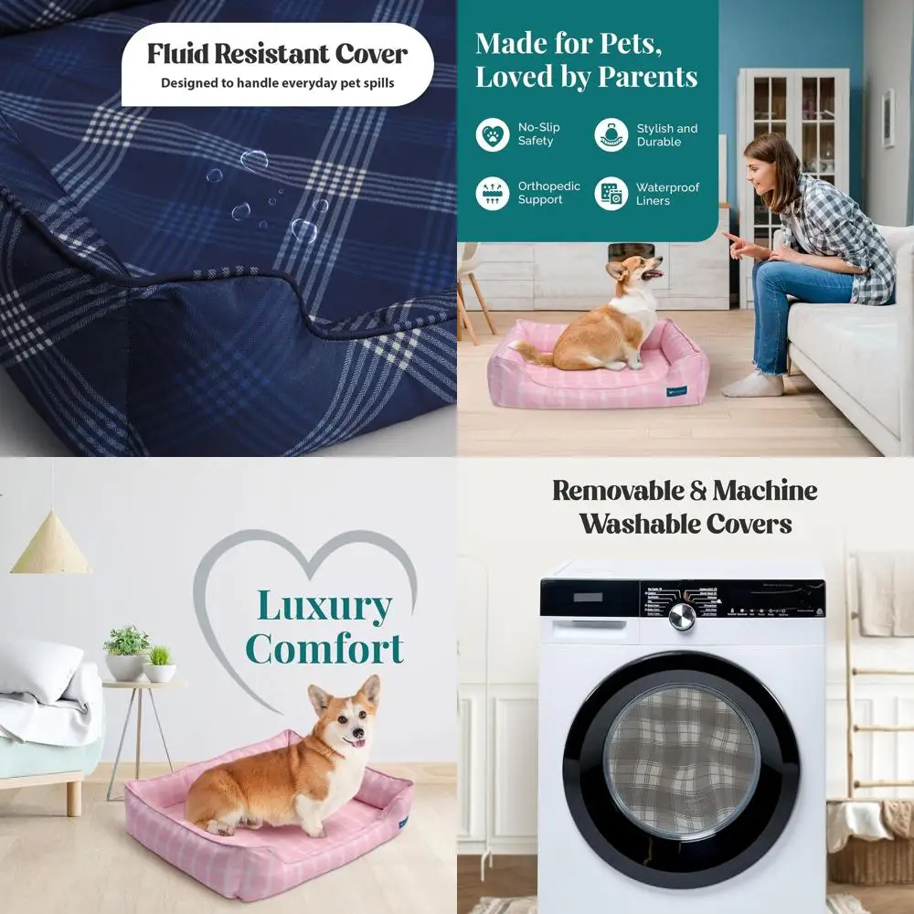 

Экологичная ортопедическая лежанка-валик для собак - из переработанного полиэстера, с моющимся чехлом, противоскользящая, средняя, розовая