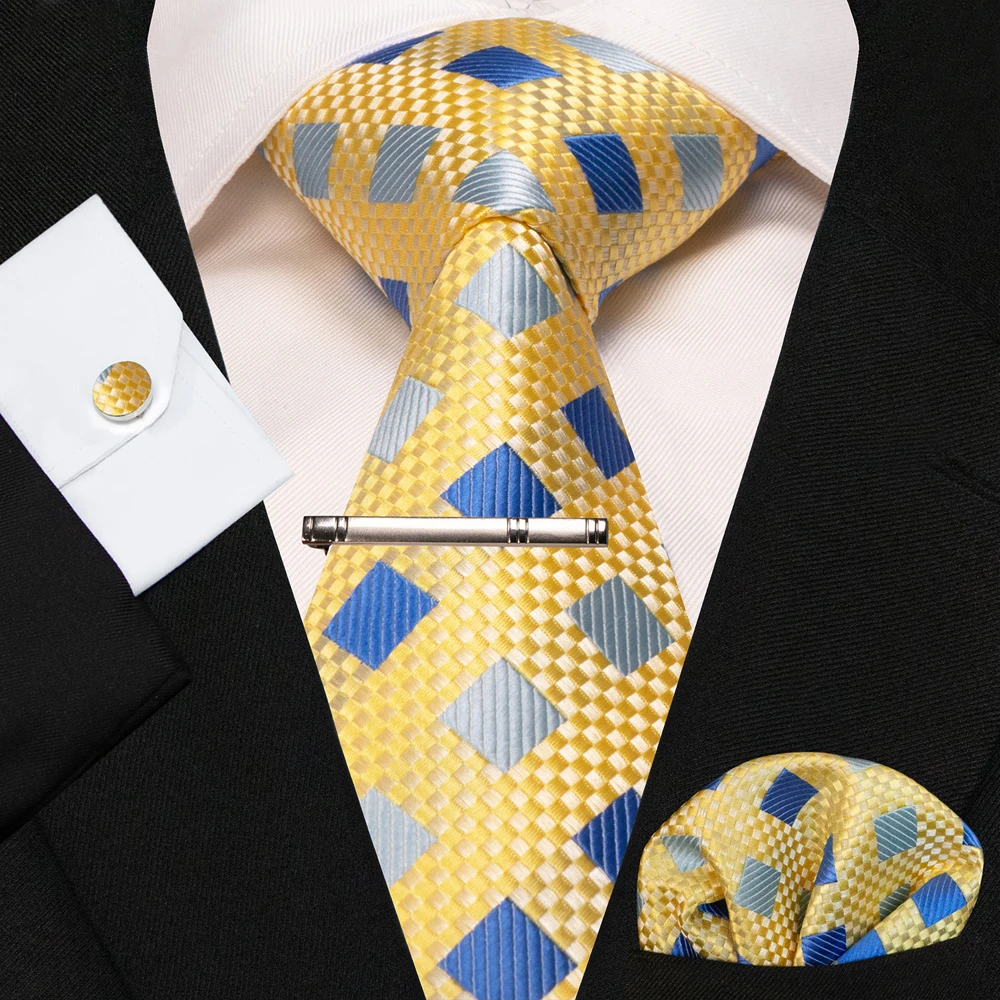 8cm Seidenkrawatten für Herren, grün-schwarze Krawatten, kariert, gestreift, Krawatten-Set mit Einstecktuch, Manschettenknöpfen und Krawattenklammern, für Hochzeit, Business, Party. – Detail 40