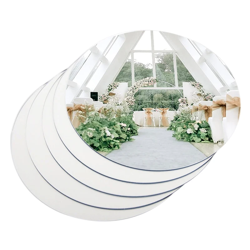 Round Mirror Glass Tray Wedding Party Table Centerpiece Decoration 20cm Acrylic Candle Plates Birthday Party Home Decor Supplies