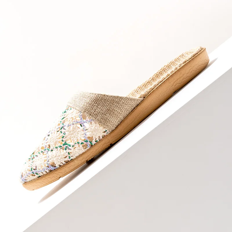 Neue orientalische Flachs-Hausschuhe für Damen, Sommer, für den Innenbereich, Sommer-Holzboden-Hausschuhe für Herren, Frühling und Herbst – Detail 11
