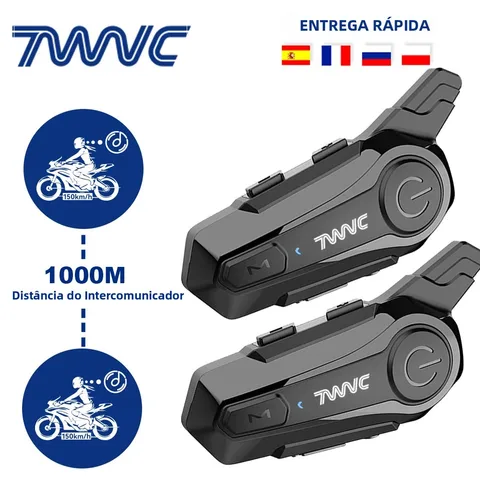Intercomunicador Bluetooth para Capacete de Motocicleta 1/2 X1 para 2 Pilotos, Alcance de 1000M, Intercomunicador Moto Sem Fio para Chamadas Mãos-Livres