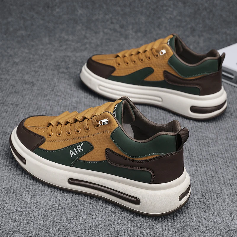 

Sneakers Casual Men Winter Plush Air Cushion Board Shoes Fashion Secondary Leather Cowhide Height Increased Flat Platform Shoes