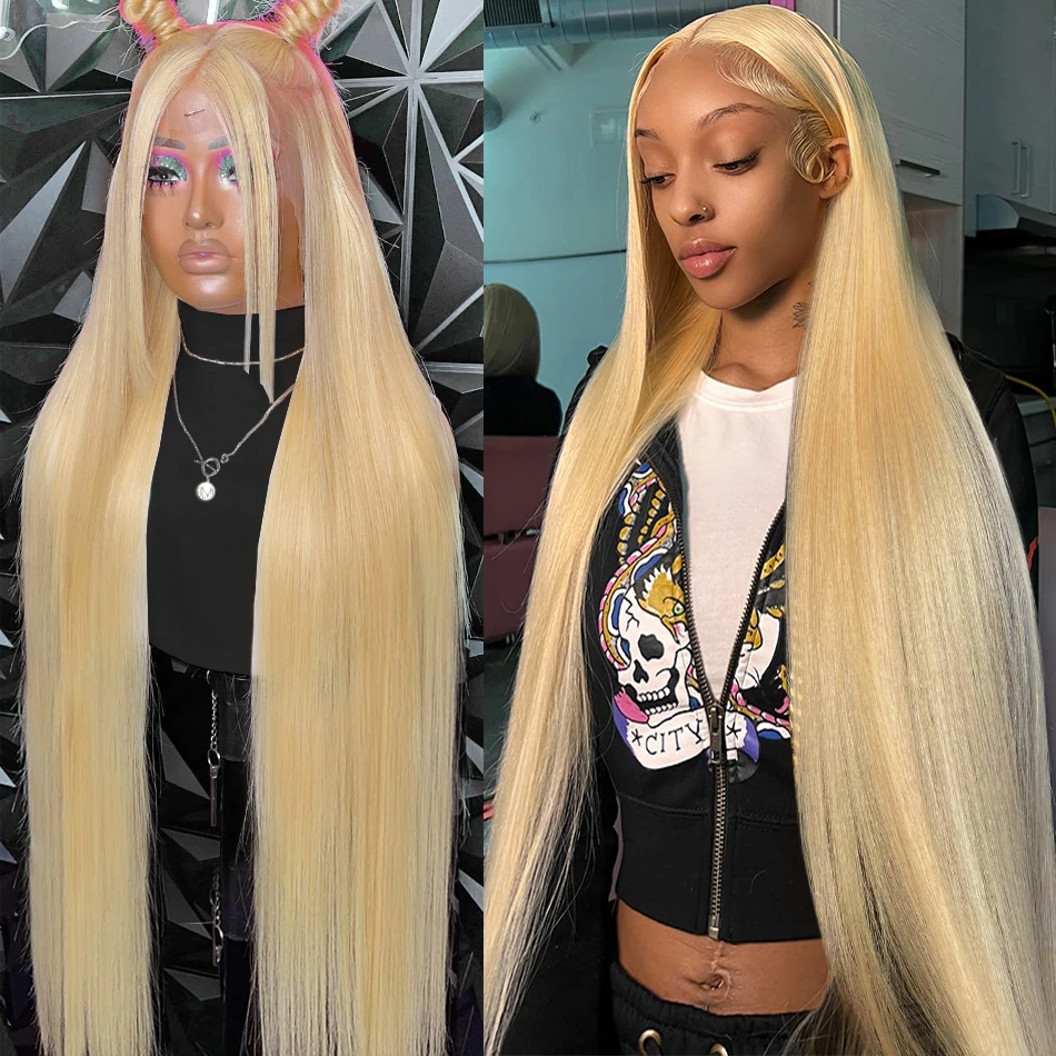 30 40 inch Bone Straight HD Transparent Lace Frontal Wigs 13x4 13x6 613 Blonde Lace Front Human Hair Wig For Women Pre Plucked