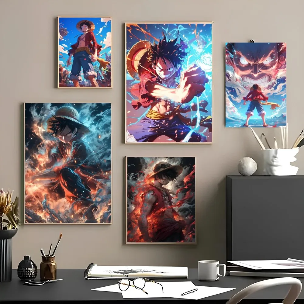 1PC Hot Classic Anime Character Blood Straw Hat Pirates Luffy HD Posters Home Room Bar Cafe Decor Art Wall Painting Picture