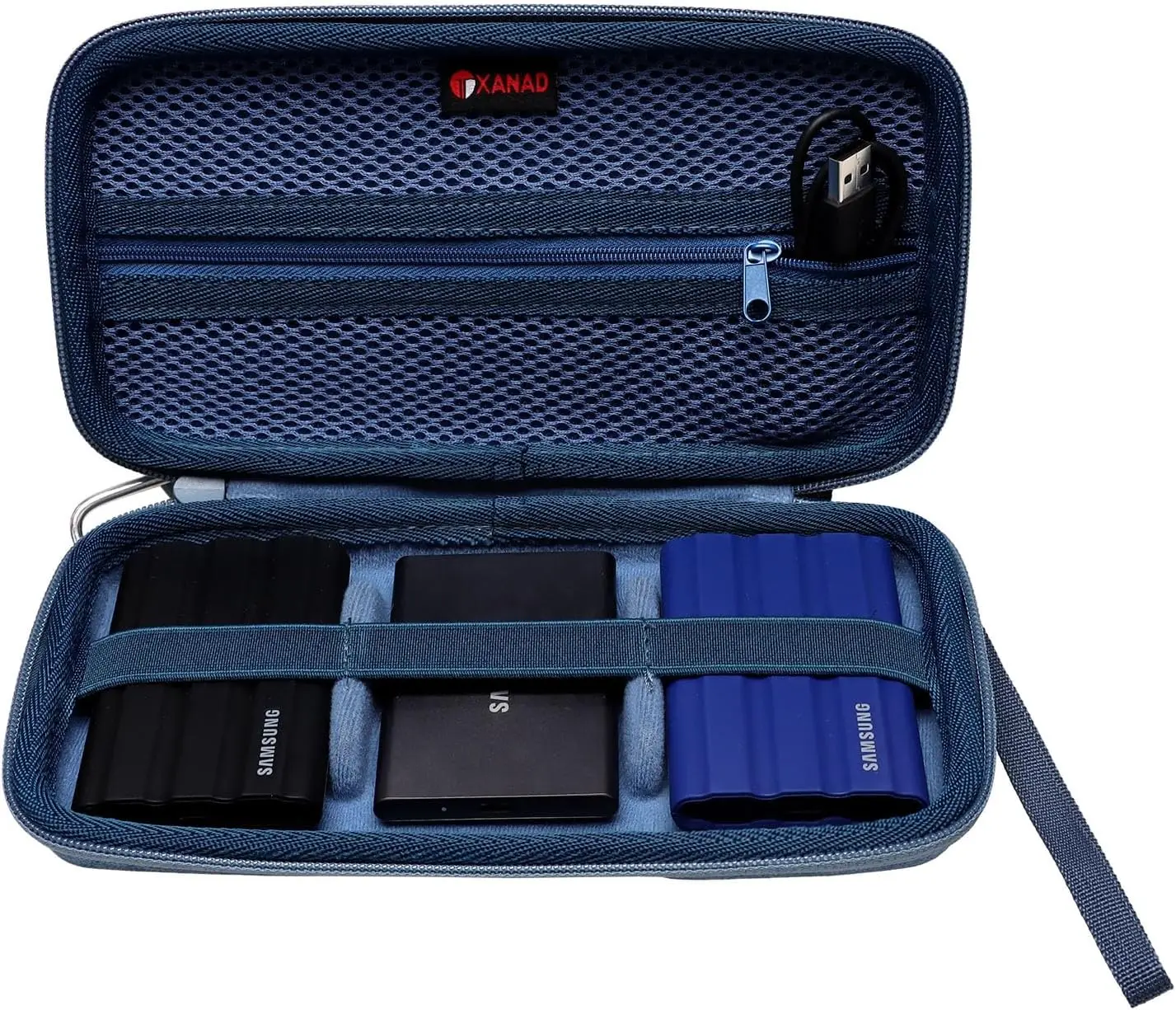 Estuche Rígido 3 en 1 XANAD para Samsung T7/T7 Shield/T7 Touch/Samsung T9/Samsung T5 250GB 500GB 1TB 2TB 4TB SSD Portátil, Azul