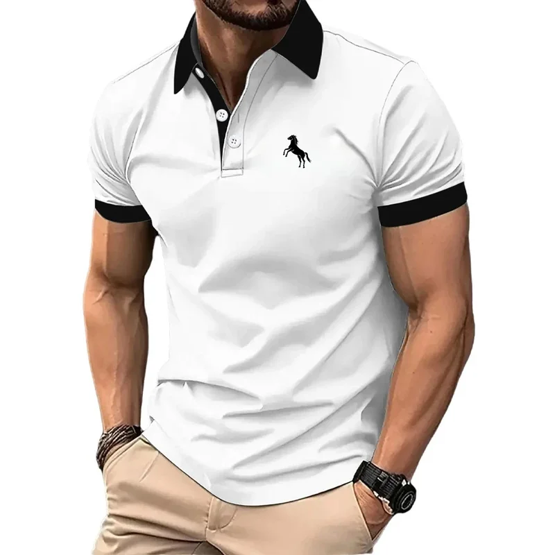 Men's Polo shirt, short sleeve, gradient color, gym fitness golf T-shirt, casual and fashionable work clothes, formal wear, butt