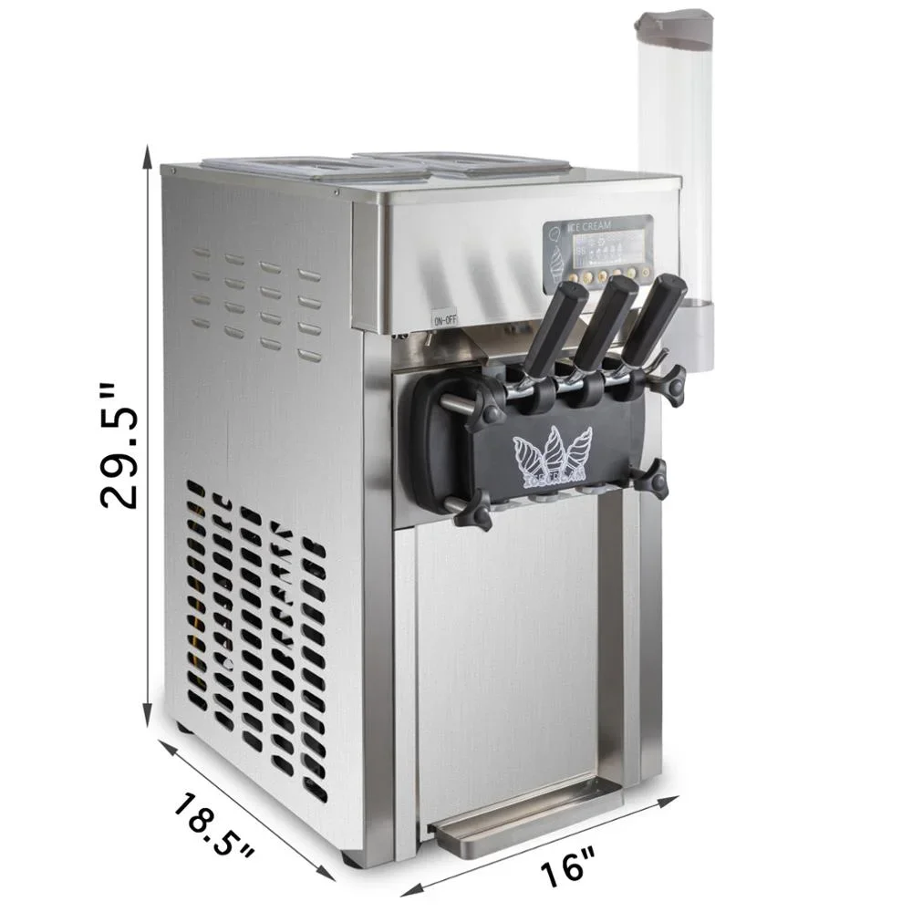 LCD Display 3 Flavor 18L/H Output Small Commercial Soft Serve Frozen Yogurt Ice Cream Making Machine