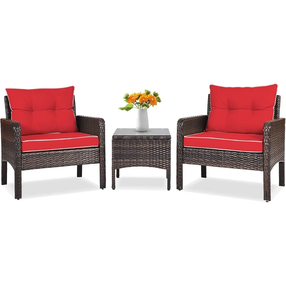 

Tangkula 3 Piece Outdoor Patio Furniture Set, Wicker Chairs Set with Glass Top Coffee Table, Thick Cushions, All Weather Garden