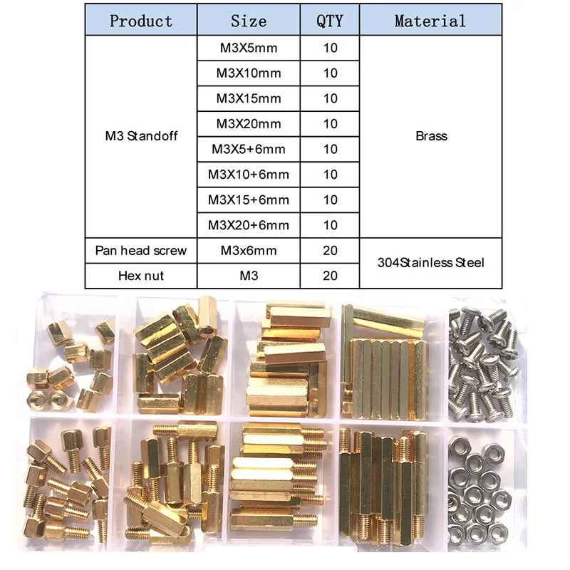 120-240 Stück/Set M2 M2.5 M3 M4 Messing Abstandshalter mit Flachkopfschraube und Mutter, gerändelte Abstandshalter für Leiterplatten und Motherboards – Detail 10