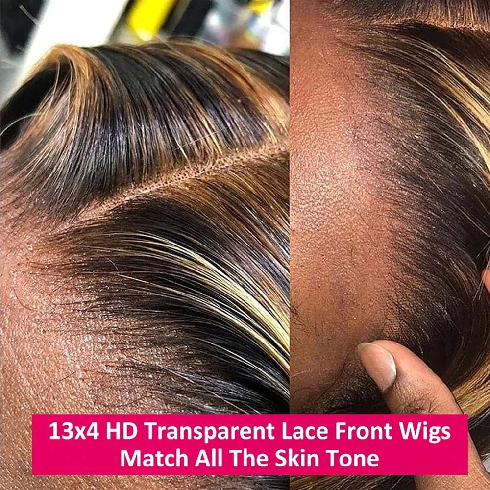 Highlight Honey Blonde Deep Curly Transparent Lace Front Human Hair Wigs 13x4 13x5 13x6 Ombre Color Deep Wave Frontal Wigs image 4