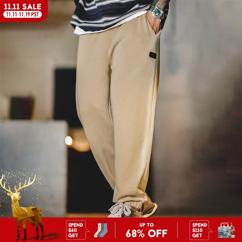 

Maden Khaki Casual Gradient Sweatpants for Men Loose-fit Straight Pants Elastic Waist Drawstring Design Autumn Jogger Trousers
