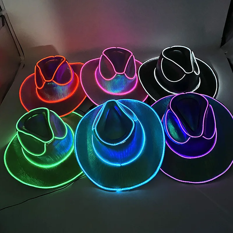 

Party Hats Pearlescent Western Cowboy Hat Amazon Wireless Light-Up Hat Halloween Party Performance Rainbow Knight