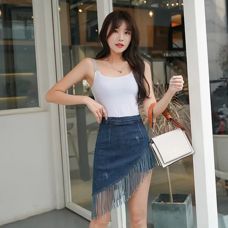 

Denim Skirt Small Flow Side Zipper Sufu Two-piece Skirt Pants Women's High Waist Latin Dance Hip Skirt