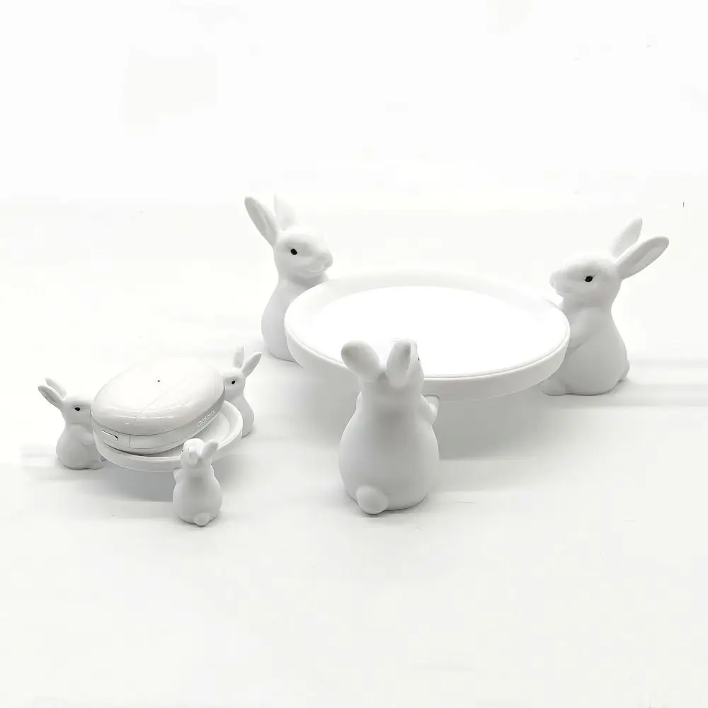 Support à gâteau en forme de lapin de Pâques imprimé en 3D, figurine animale, plat de service, support à bijoux en forme de lapin, plat à bijoux de table/bureau, lapin blanc, plat à bijoux de chevet.