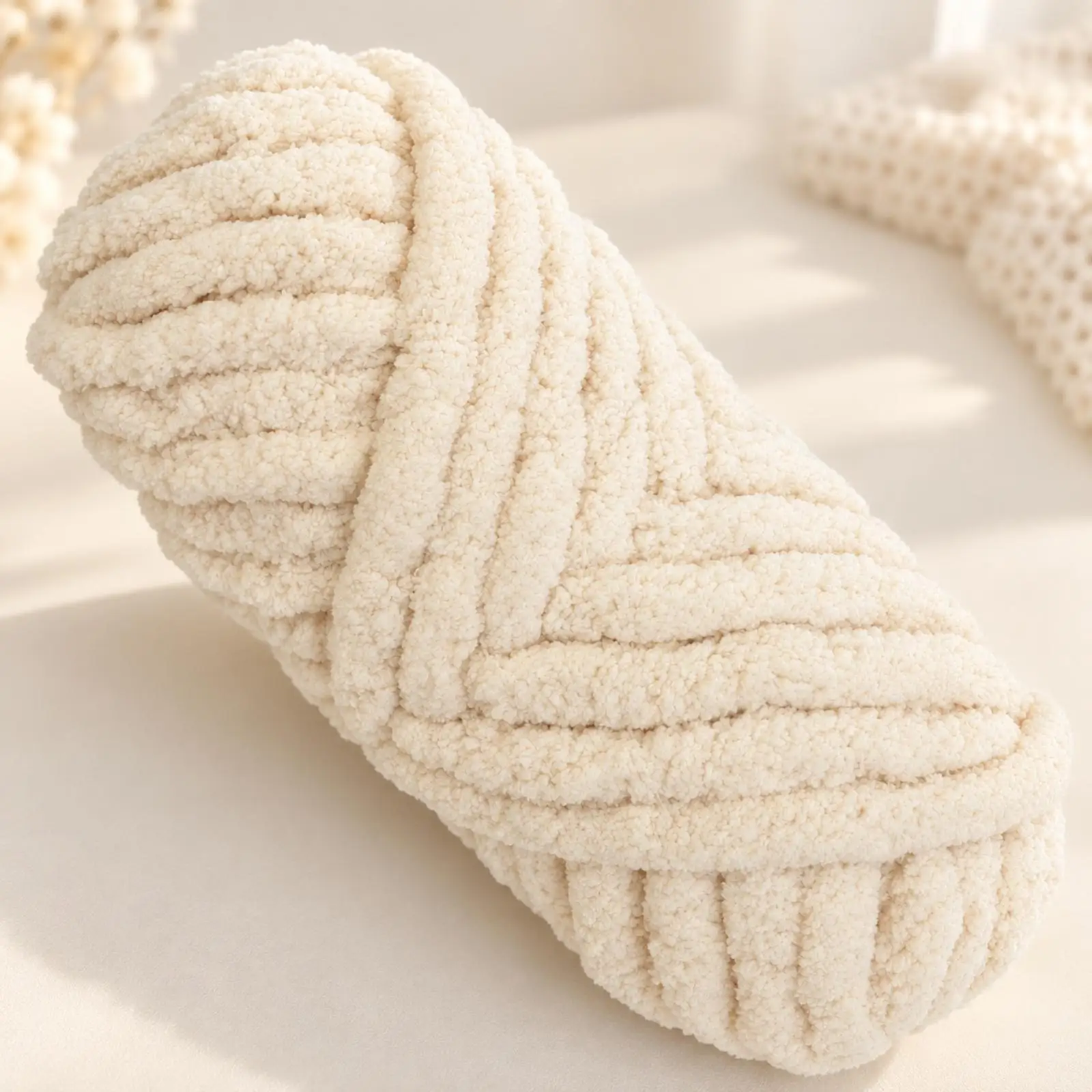 Bulky Chenille Style Yarn for Hand Knitting Crochet Soft Fuzzy Thread for Throws Cushions Scarves Cozy Pet Bed Craft