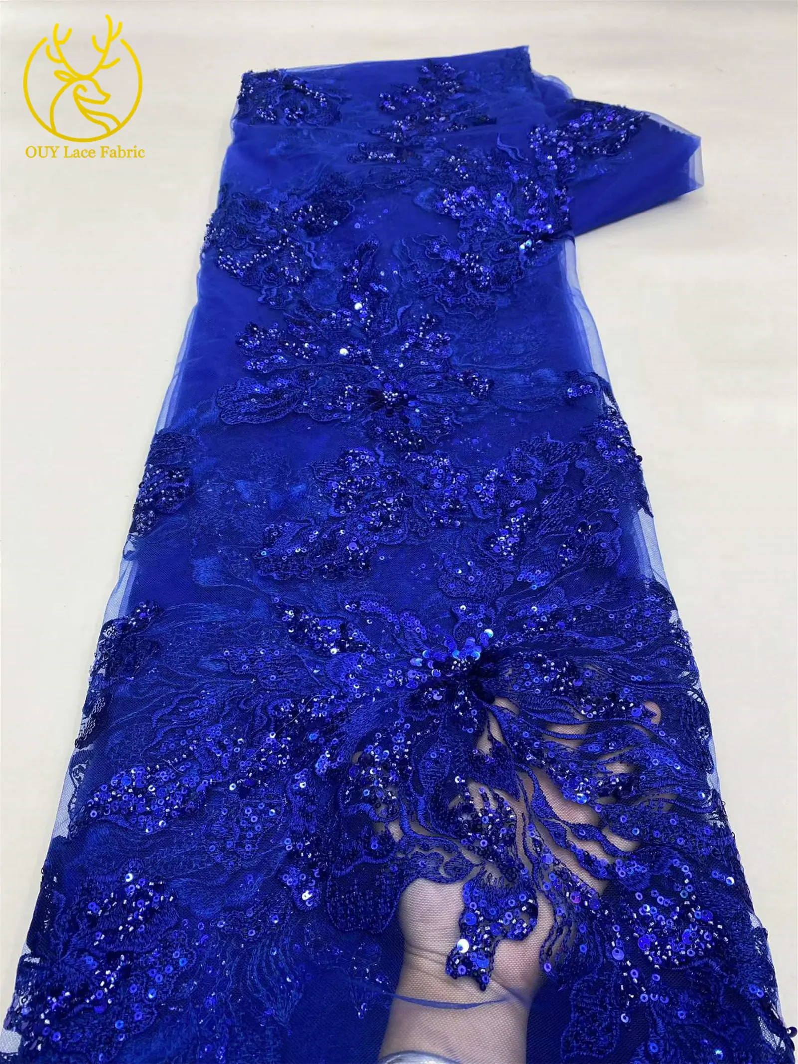 Roter Afrikanischer Bräutigam-Stickerei-Blumenspitzenstoff 2026 Hochwertiger Nigerianischer Pailletten-Perlen-Tüllstoff Hochzeitskleid-Stoff – Detail 12