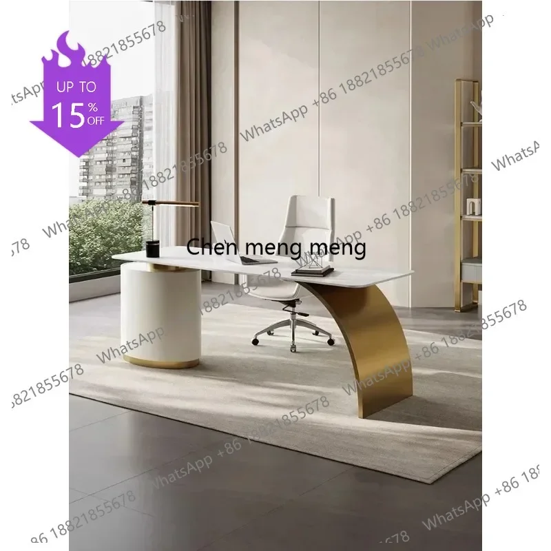 

Письменный стол 01A Bright Stone Plate: Дизайнерский компьютерный стол класса люкс, интегрированный офисный стол