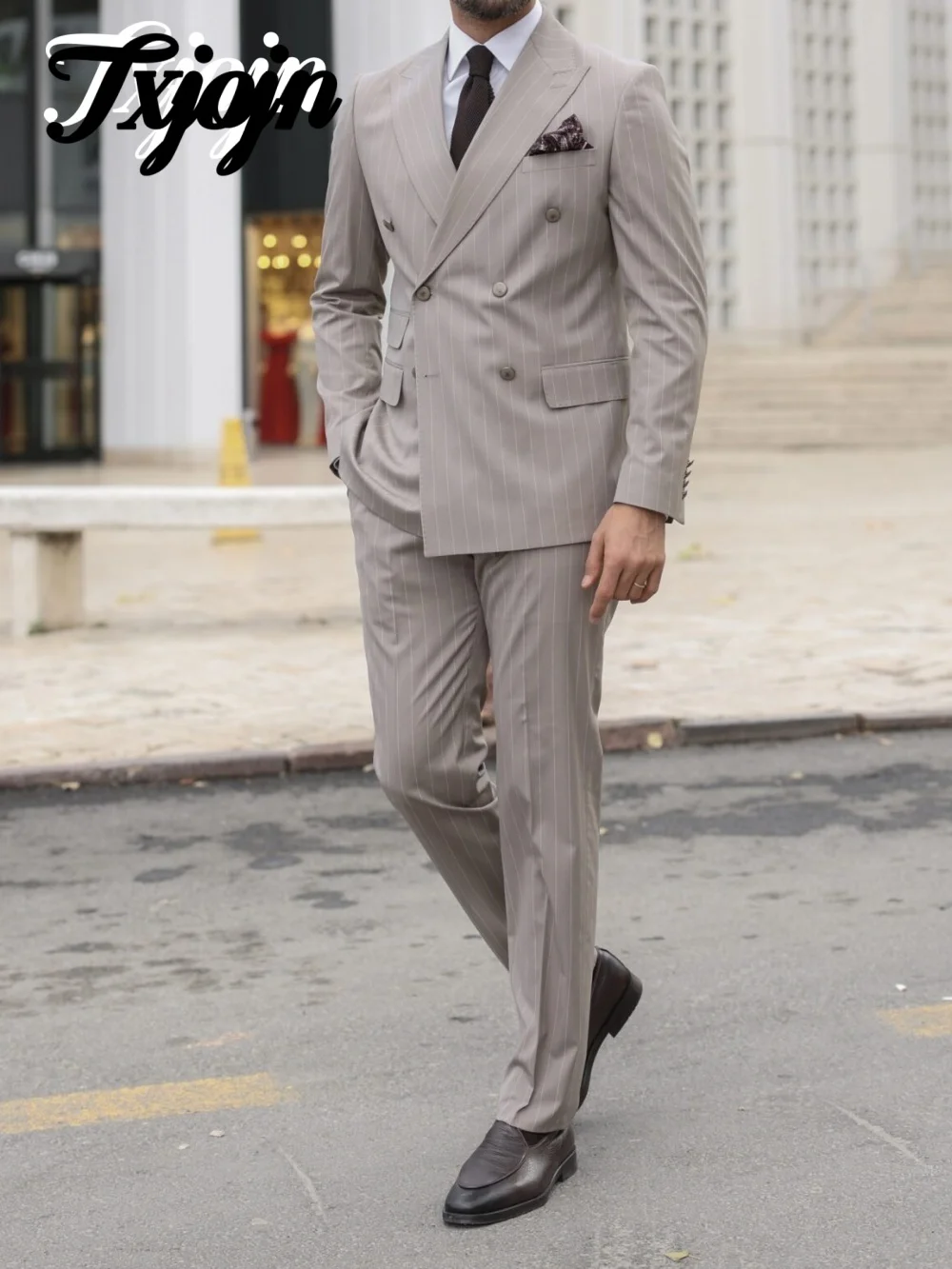 

Elegant Striped Men Suit Set 2PCS 2025 Classic Peak Lapel Men Suit For Best Man Formal Double-breasted Suit Trajes For Hombr