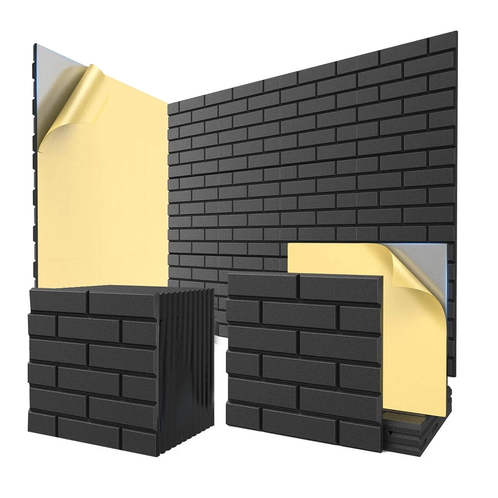 ABXY 12 Pack Acoustic Panels with Self Adhesive, 12 X 12 X 0.4inch Soundproof Wall Panels for Home Studio Decor Black view 3