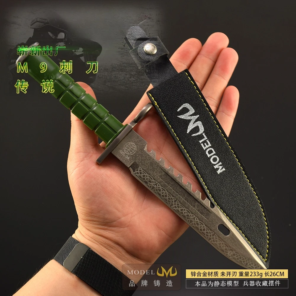 M9 Bagnet w całości z metalu Model sztyletu z kaburą CS GO Peryferia do gier Counter Strikes Broń Wojskowe Zielone Noże Prezent Zabawki