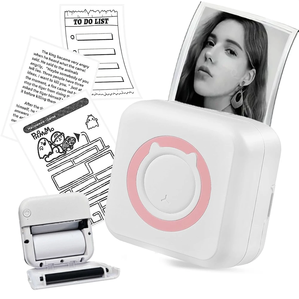 Mini Pocket Printer: Wireless BT Connection, Thermal Printer for Photos, Receipts, Notes, Memo, Labels, QR Codes & More - Compat