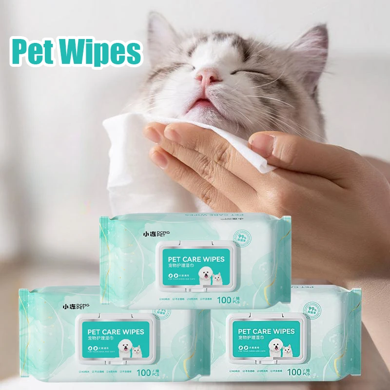 100 Sheets Pet Wipes Cat Dog Deodorant Moisturizing Cleaning Tear Stains Decomposition Odor Pure Water Safe Gentle Pet Supplies