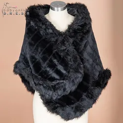 BABYONLINE D.R.E.S.S. Black Soft Plush Shawls Thicken Faux Fur Wraps Winter Warmer Elbow Length Cape Outerwear Women's Shrug