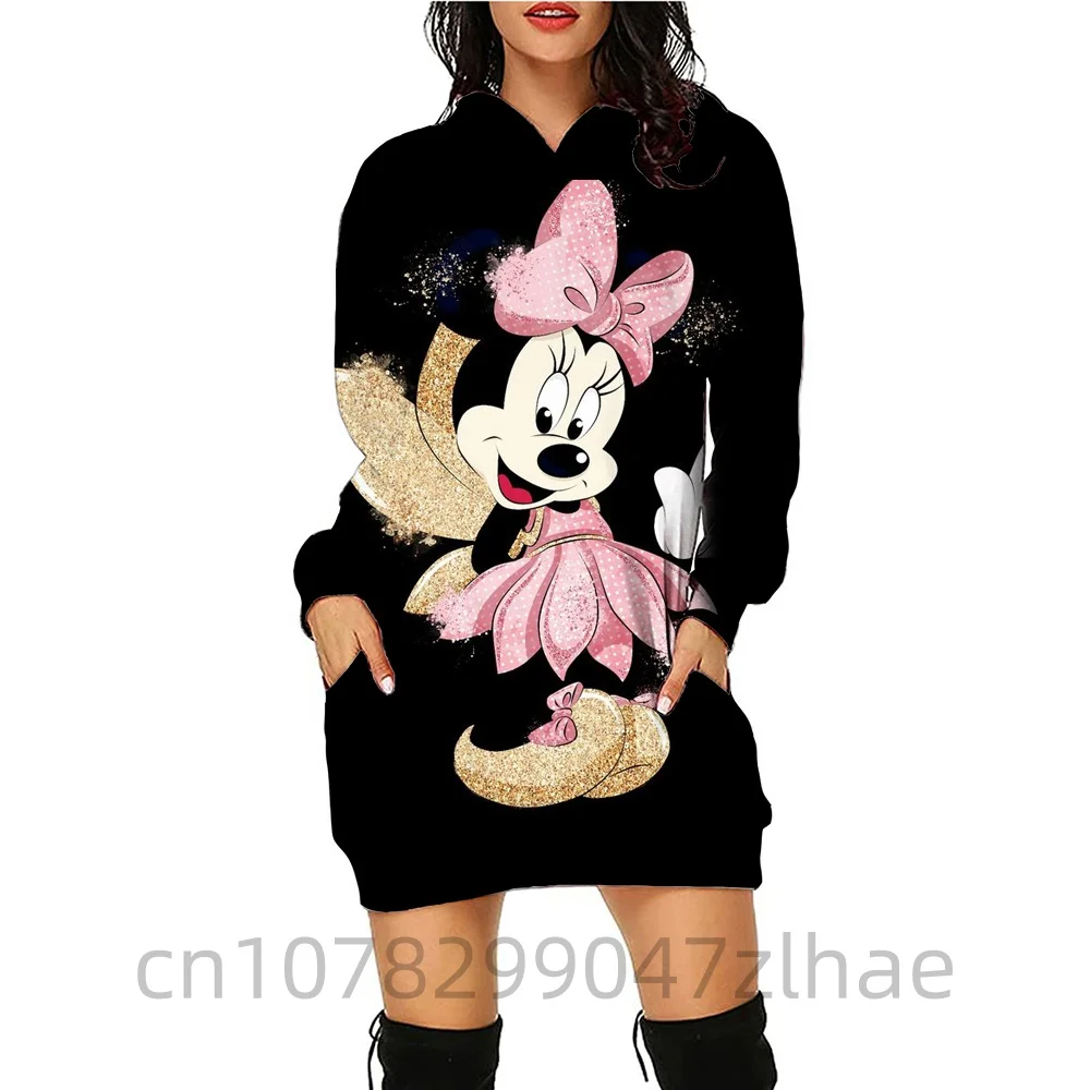 Elegant Mickey Kawaii Disney Hoodie Dresses Long Sleeves Korean Fashion Mini Dress Y2k Minnie Mouse Women 2025 Sweater Dress