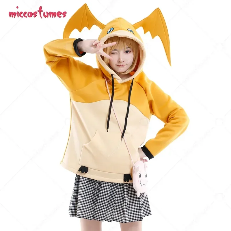 Miccostumes Patamon Hoodie Cosplay Costume Cute Drawstring Hooded Sweatshirt Pullover Daily Outfits with Pocket Crossbody Bag