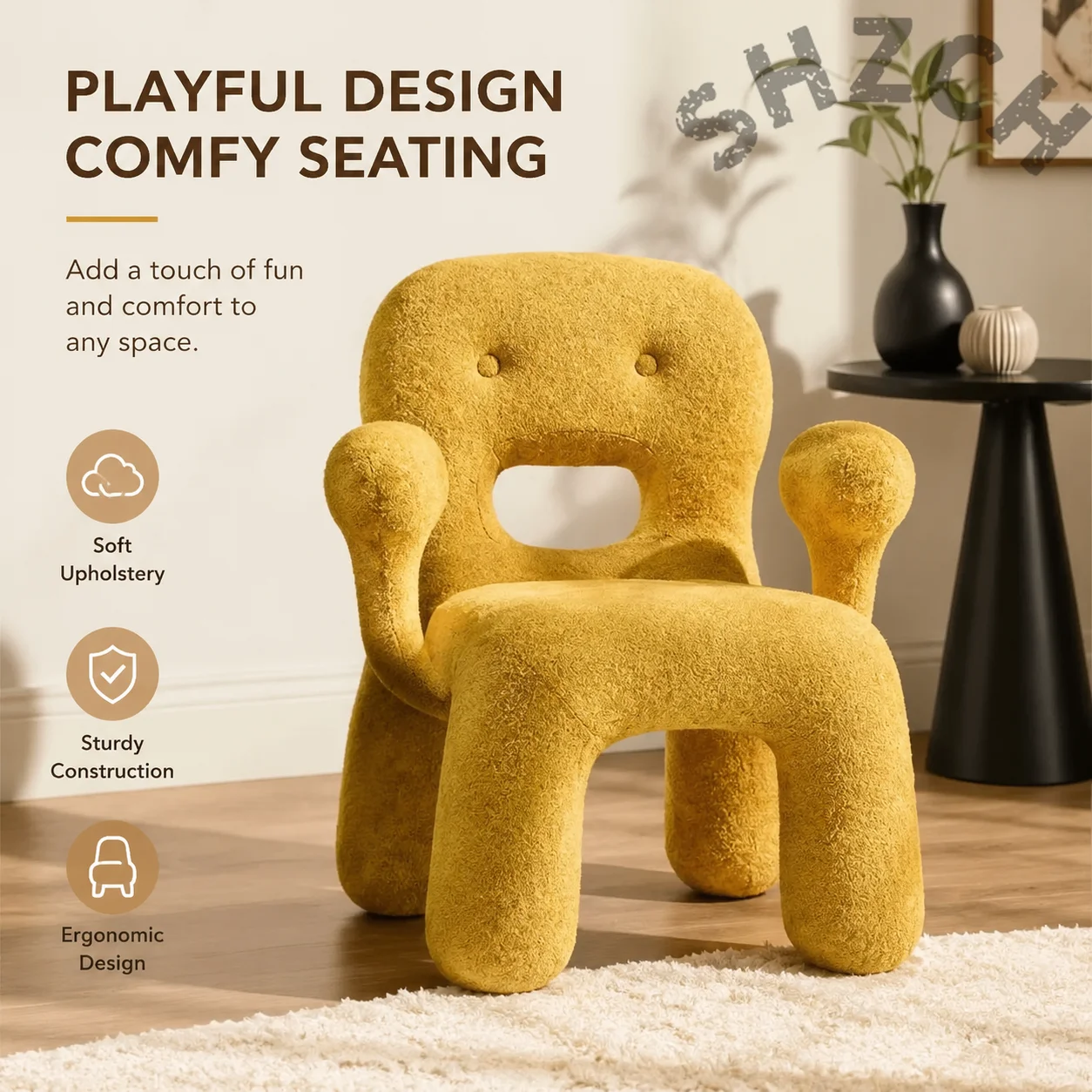 Modern Cookie-Shaped Kids Chair – Playful Gingerbread Design for Bedrooms, Playrooms & Makeup Areas